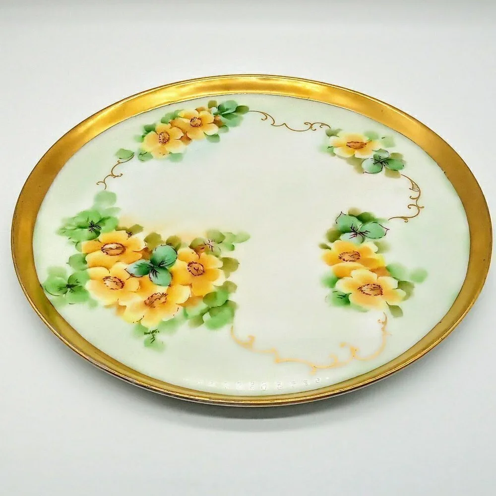 Vintage T&V Limoges France Hand-Painted Floral Round Porcelain Tray